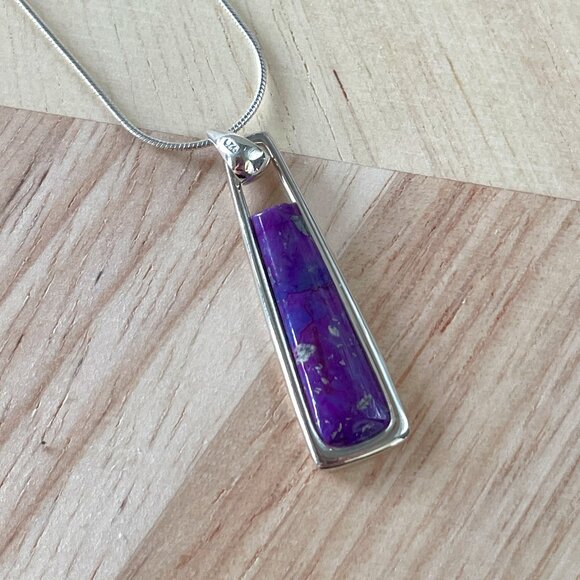 Sterling Silver Necklace with Purple Stone Pendant - Picture 1 of 4
